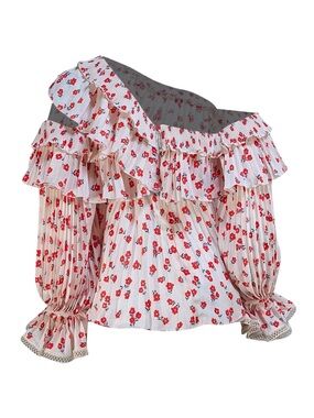 SELF-PORTRAIT Floral Print One-Shoulder Blouse Top